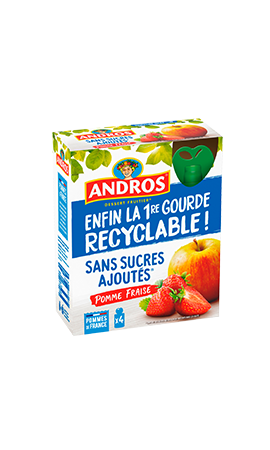 ANDROS - Compote de Fruit - Gourde Recyclable - Allégée - Goût Pomme +  Pomme/Banane + Pomme/Fraise + Pomme/Vanille - Idéal pour le Goûter des  Enfants